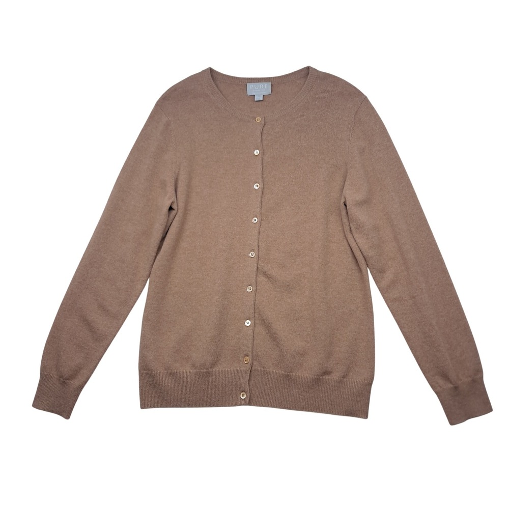 Pure Collection Cardigan Womens US 14/16 Brown Cashmere Button Front Luxury READ